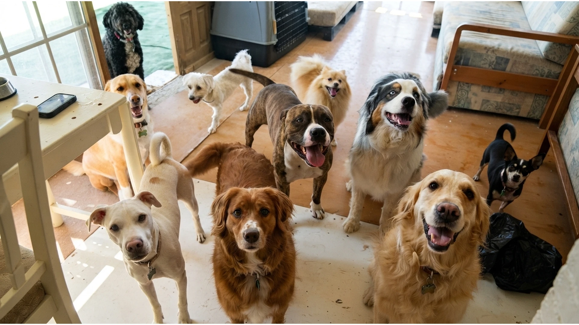 92892 Varios perros felices recibiendo a sus cuidadores en la guardería Hakuna Matata Pet's durante su primera estancia