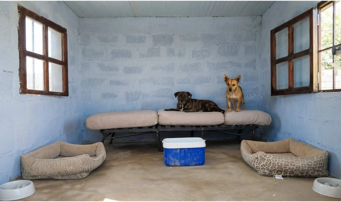 Dos perros tranquilos y a gusto en una de las salas de la guardería Hakuna Matata Pet's
