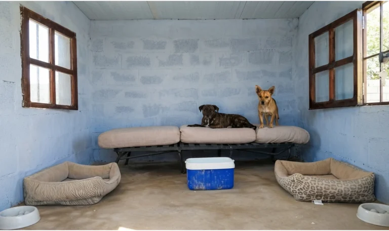 Dos perros tranquilos y a gusto en una de las salas de la guardería Hakuna Matata Pet's