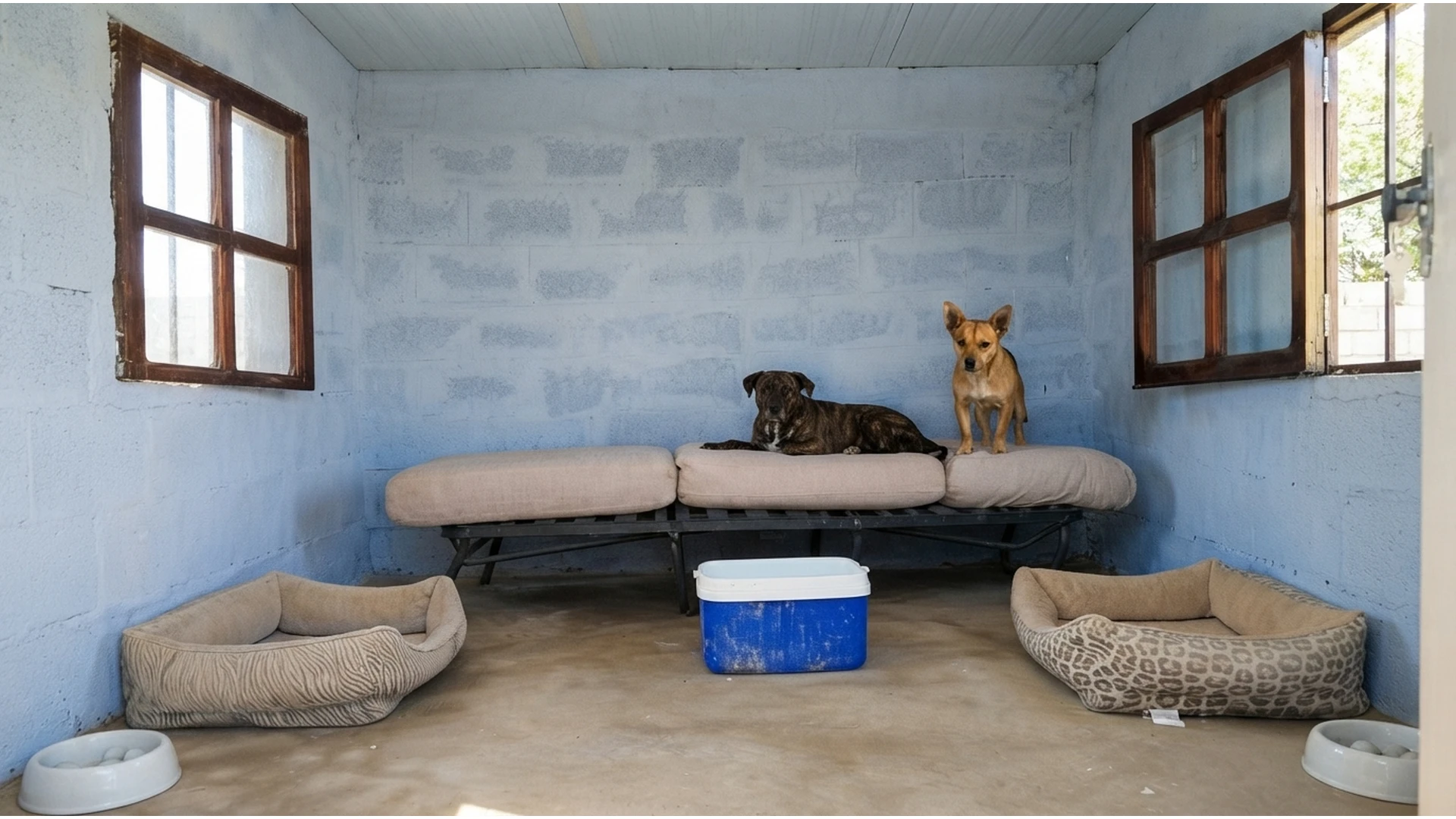 92899 Dos perros tranquilos y a gusto en una de las salas de la guardería Hakuna Matata Pet's