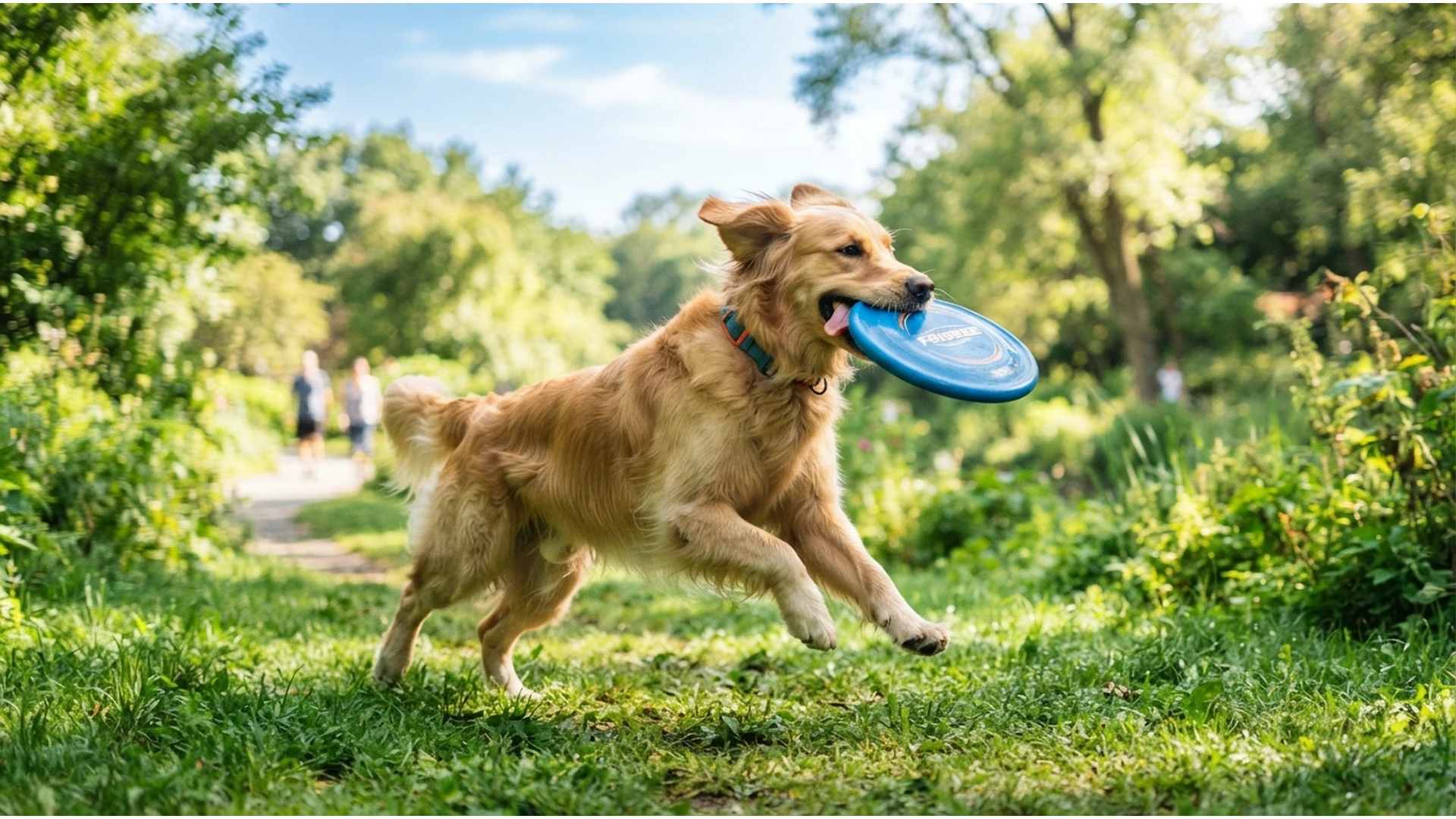 92907 Perro feliz jugando y atrapando un frisbee en el parque durante su tiempo de ocio con Hakuna Matata Pet's